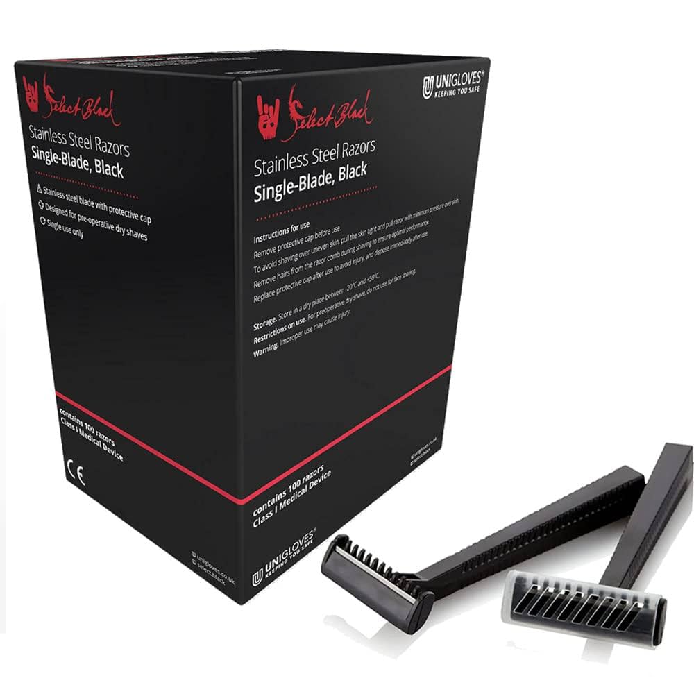 Unigloves black disposable razors box of 100